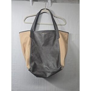 Graf & Lantz Leather City Tote Handbag Two Tone Colorblock Grey Tan Quiet Luxury